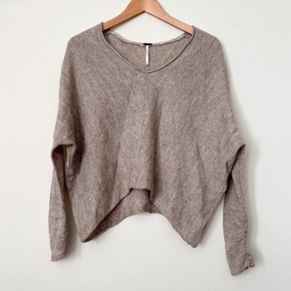 Free People Cropped Wool Batwing Sweater - Tan - XS
